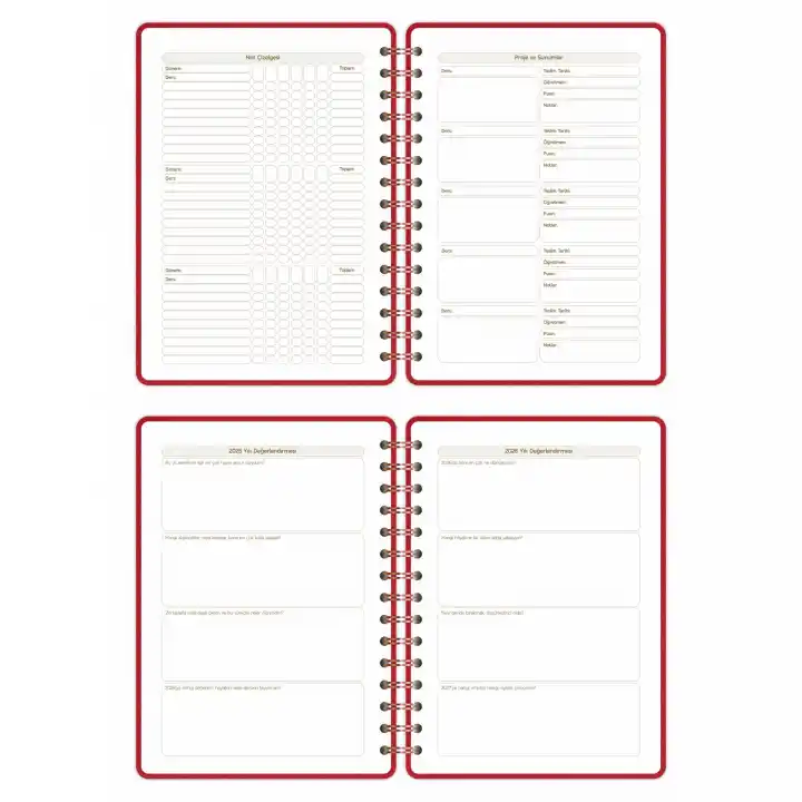 2025-2026 A5 Akademik Ajanda Spiralli Kumaş Kapak 16 Aylık - Kırmızı