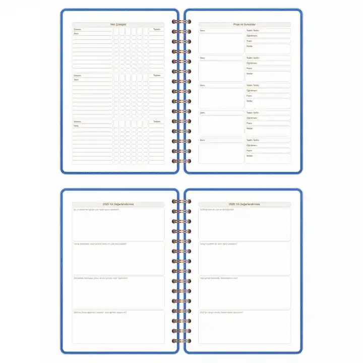2025-2026 A5 Akademik Ajanda Spiralli Kumaş Kapak 16 Aylık - Mavi