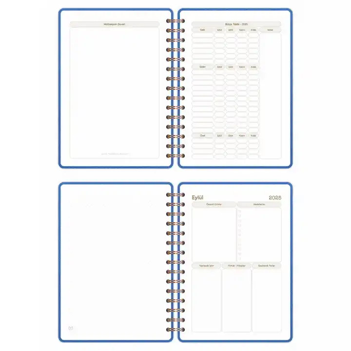 2025-2026 A5 Akademik Ajanda Spiralli Kumaş Kapak 16 Aylık - Mavi