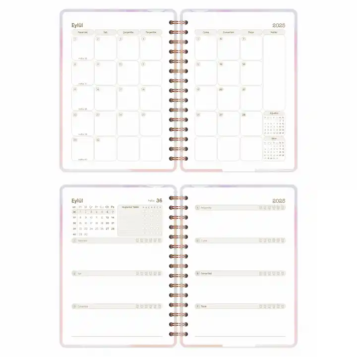 2025-2026 A5 Akademik Ajanda Spiralli Kuşe Kapak 16 Aylık - Renklerin Dansı