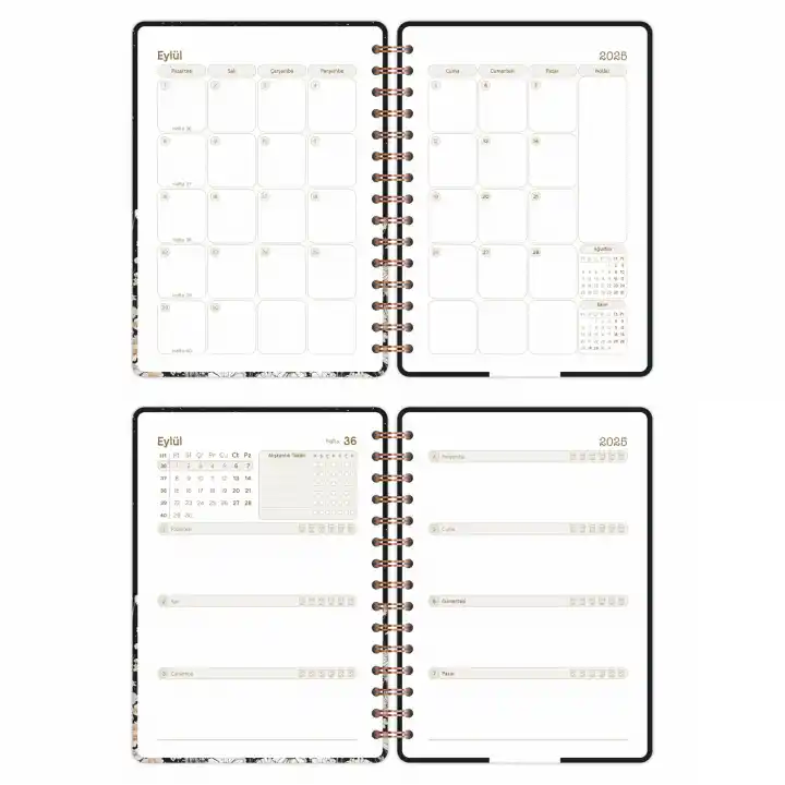 2025-2026 A5 Akademik Ajanda Spiralli Kuşe Kapak 16 Aylık - Yıldızlı Kedi