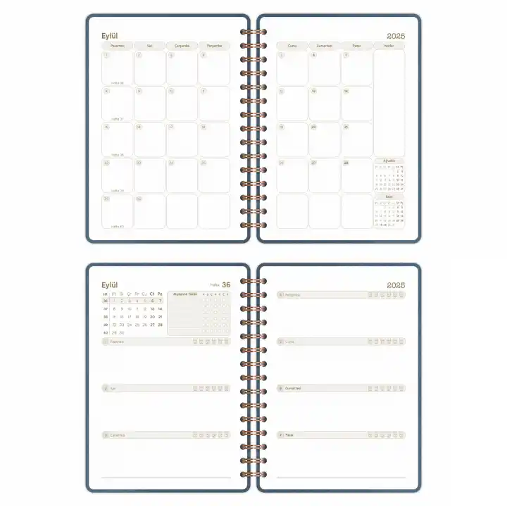 2025-2026 A5 Akademik Ajanda Spiralli Vegan Deri Kapak 16 Aylık - Antrasit