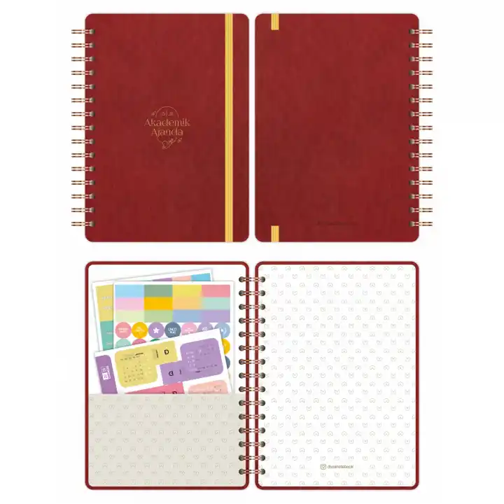 2025-2026 A5 Akademik Ajanda Spiralli Vegan Deri Kapak 16 Aylık - Bordo