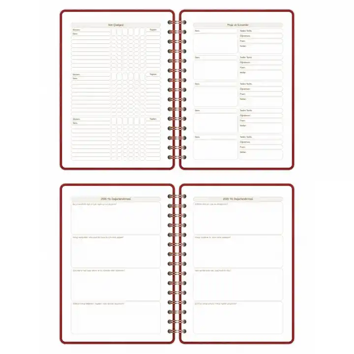 2025-2026 A5 Akademik Ajanda Spiralli Vegan Deri Kapak 16 Aylık - Bordo