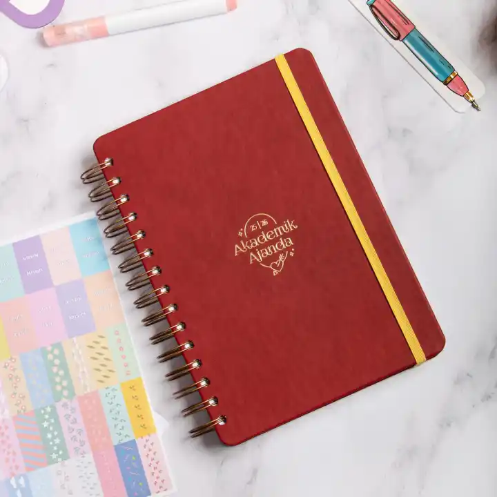 2025-2026 A5 Akademik Ajanda Spiralli Vegan Deri Kapak 16 Aylık - Bordo