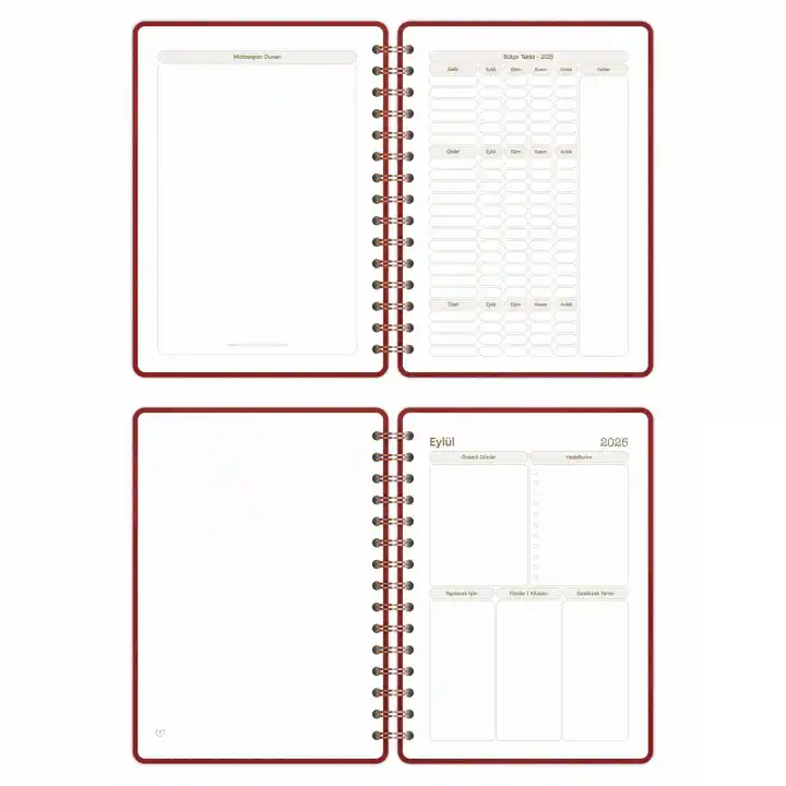 2025-2026 A5 Akademik Ajanda Spiralli Vegan Deri Kapak 16 Aylık - Bordo