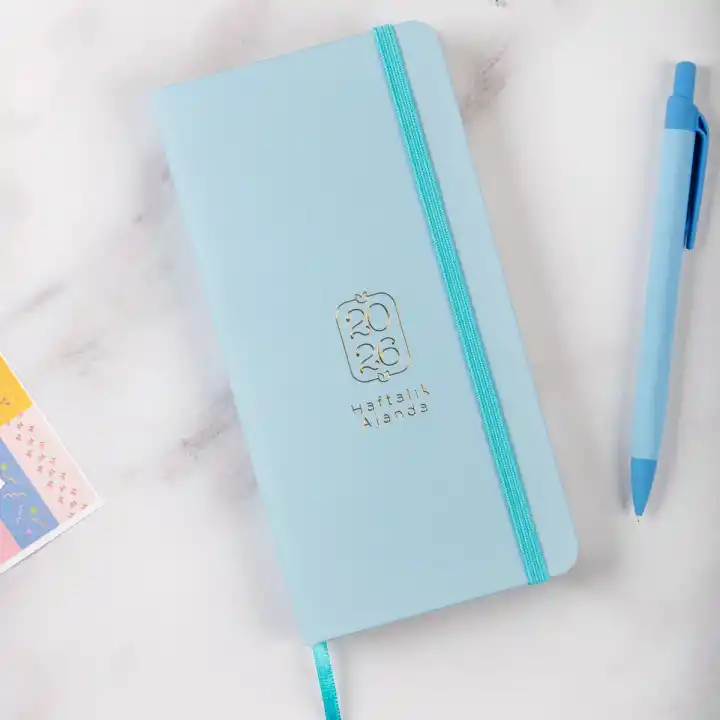 2026 Haftalık Ajanda 9x18 cm Sert Kapak - Mavi