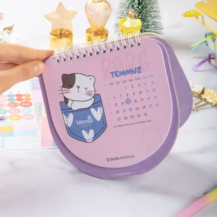 2026 Kedili Hacıyatmaz Masa Takvimi - Meow Kedi Serisi