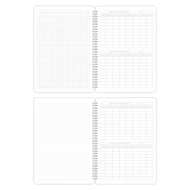 A4 Spiralli Karton Kapak 2’li Set Kareli Ders Programlı Not Okul Defteri - Pastel Serisi