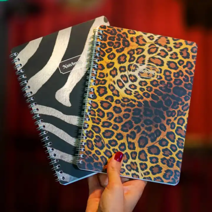 A5 Spiralli Karton Kapak 2li Set Kareli Ders Programlı Not Okul Defteri - Leopar, Zebra