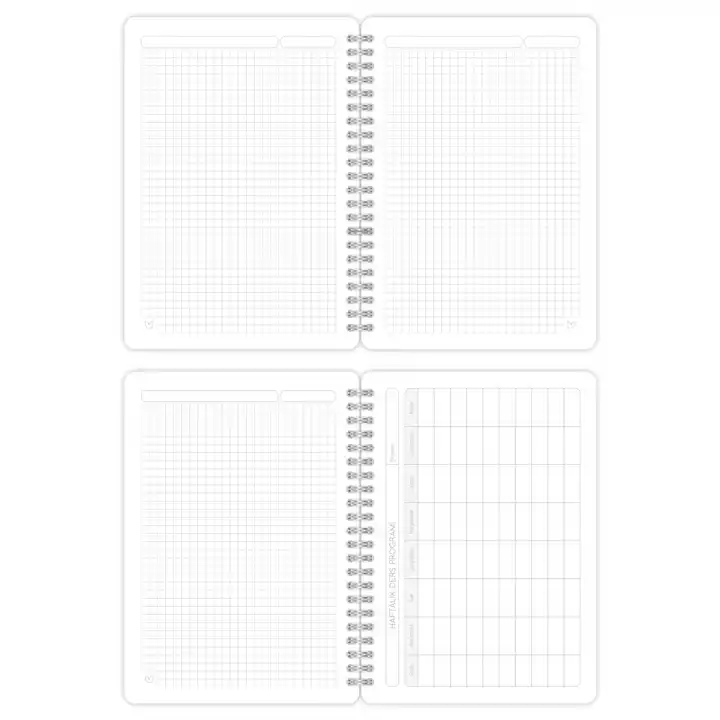 A5 Spiralli Karton Kapak 2li Set Kareli Ders Programlı Not Okul Defteri - Ceylan, Kaplan
