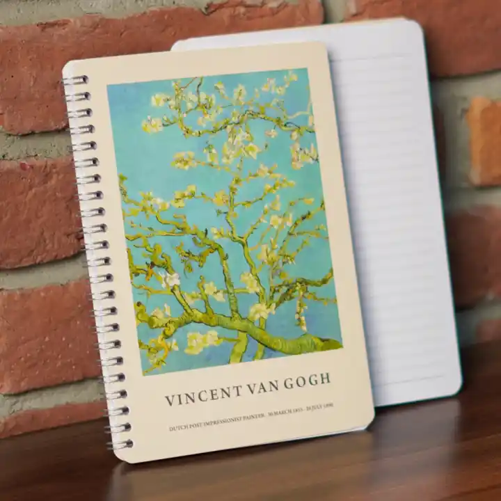 A5 Spiralli Karton Kapak 4lü Set Çizgili Ders Programlı Not Okul Defteri - Van Gogh Serisi