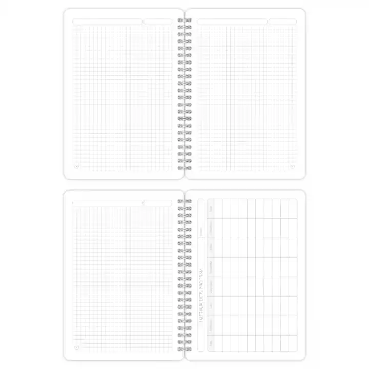 A5 Spiralli Karton Kapak 4lü Set Kareli Ders Programlı Not Okul Defteri - Akademi Serisi