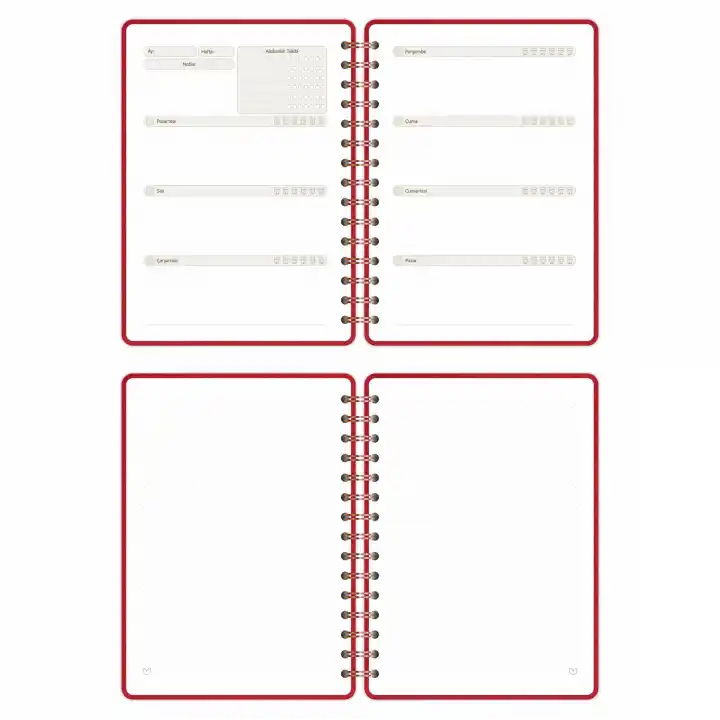 A5 Süresiz Haftalık Planlayıcı Spiralli Kumaş Kapak - Kırmızı