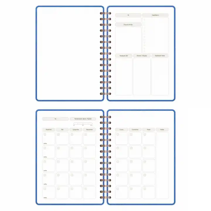 A5 Süresiz Haftalık Planlayıcı Spiralli Kumaş Kapak - Mavi