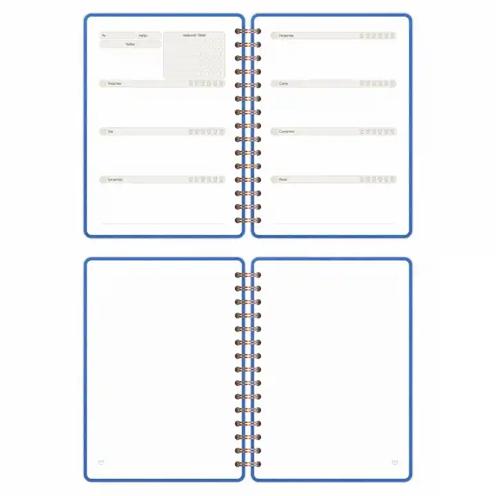 A5 Süresiz Haftalık Planlayıcı Spiralli Kumaş Kapak - Mavi