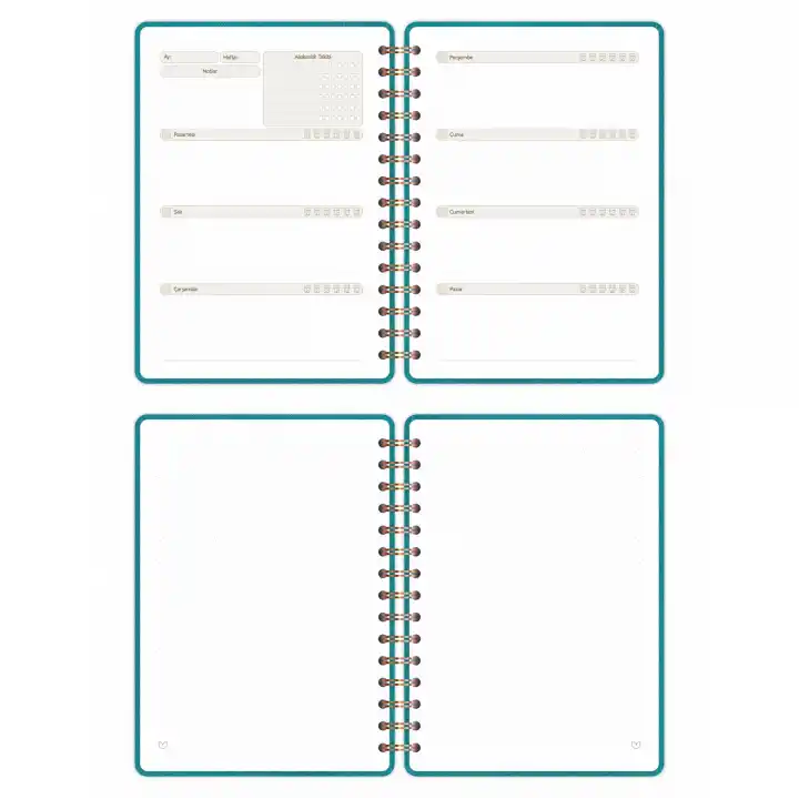A5 Süresiz Haftalık Planlayıcı Spiralli Kumaş Kapak - Turkuaz