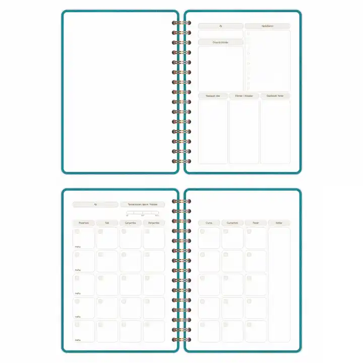 A5 Süresiz Haftalık Planlayıcı Spiralli Kumaş Kapak - Turkuaz