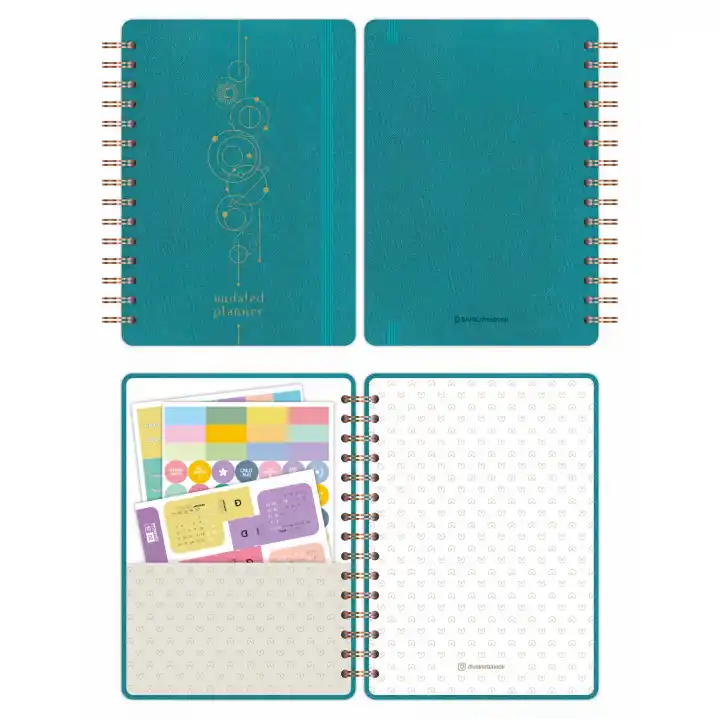 A5 Süresiz Haftalık Planlayıcı Spiralli Kumaş Kapak - Turkuaz