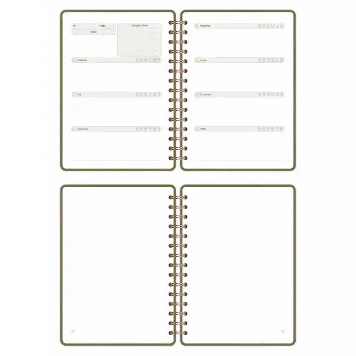 A5 Süresiz Haftalık Planlayıcı Spiralli Kumaş Kapak - Haki