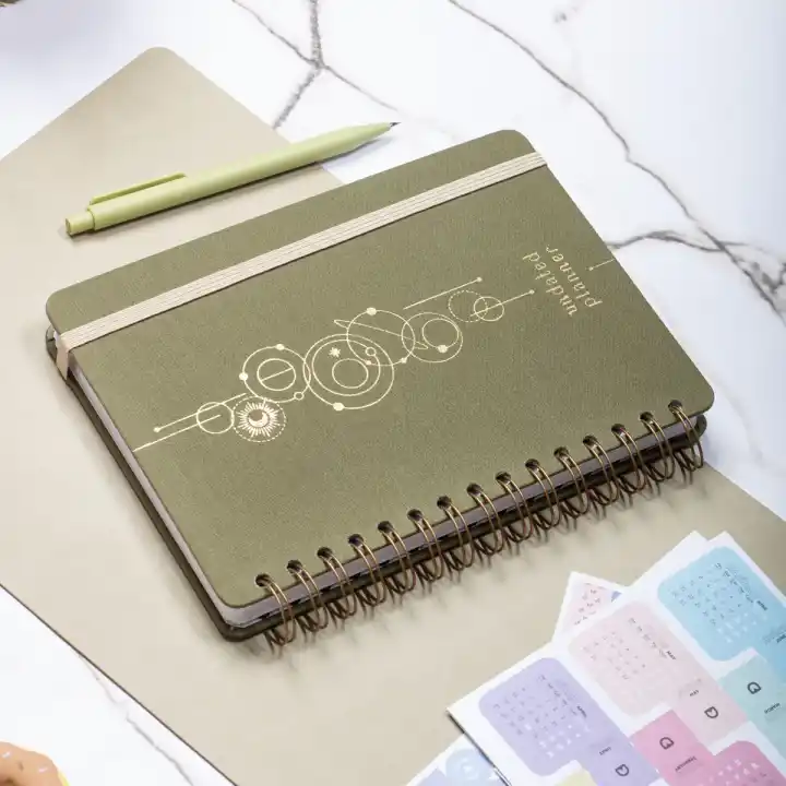A5 Süresiz Haftalık Planlayıcı Spiralli Kumaş Kapak - Haki