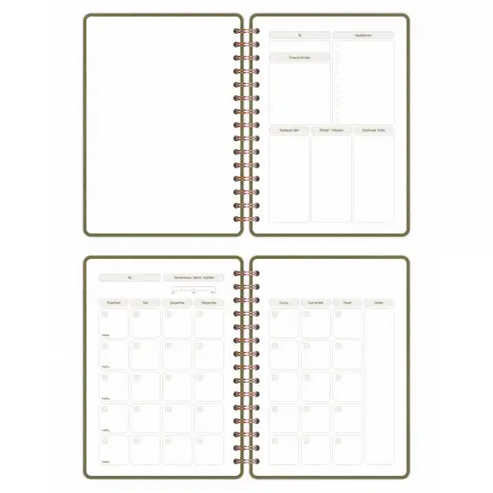 A5 Süresiz Haftalık Planlayıcı Spiralli Kumaş Kapak - Haki