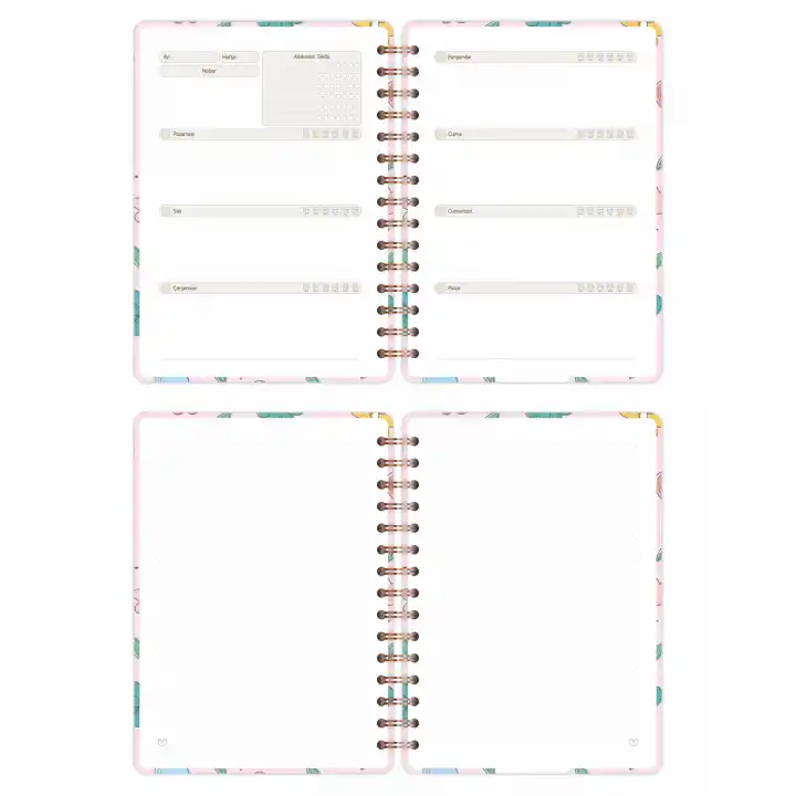 A5 Süresiz Haftalık Planlayıcı Spiralli Kuşe Kapak - Çiçek Bahçesi