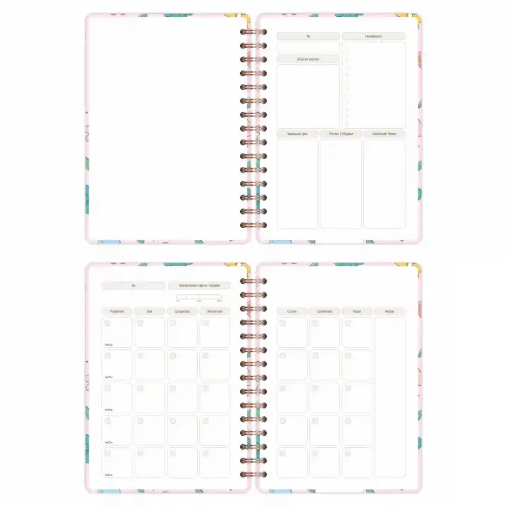 A5 Süresiz Haftalık Planlayıcı Spiralli Kuşe Kapak - Çiçek Bahçesi