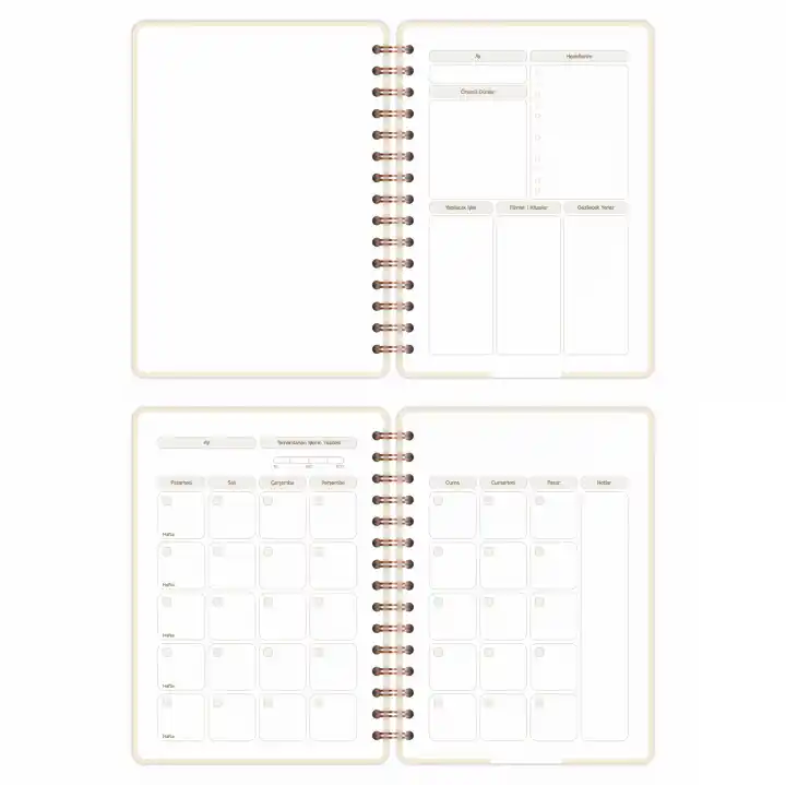 A5 Süresiz Haftalık Planlayıcı Spiralli Kuşe Kapak - Krem Deniz