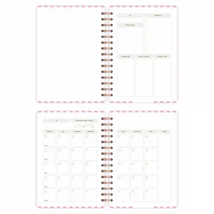 A5 Süresiz Haftalık Planlayıcı Spiralli Kuşe Kapak - Pembe Çizgili