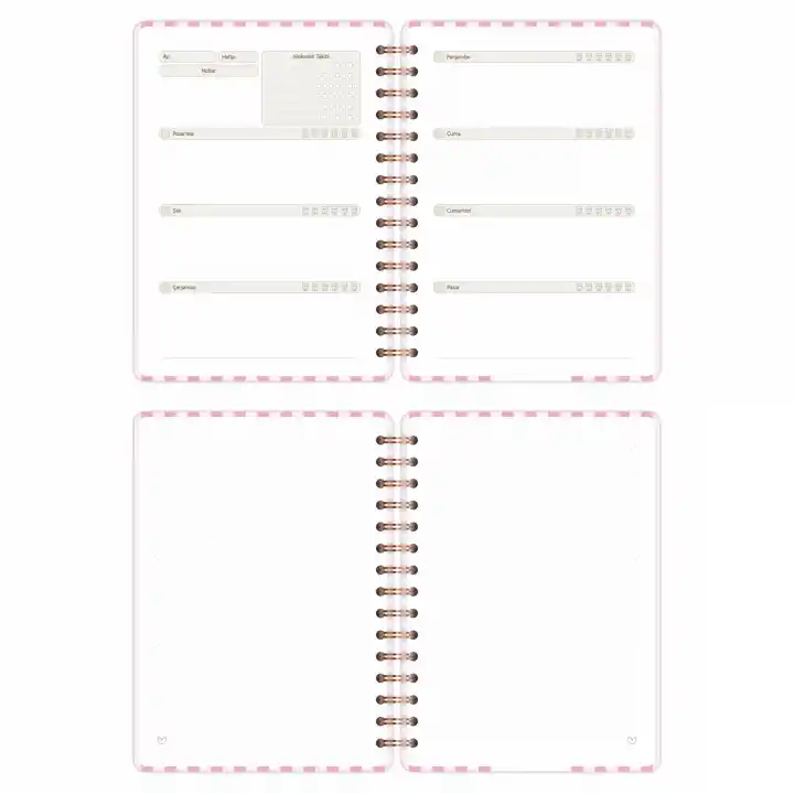 A5 Süresiz Haftalık Planlayıcı Spiralli Kuşe Kapak - Pembe Çizgili