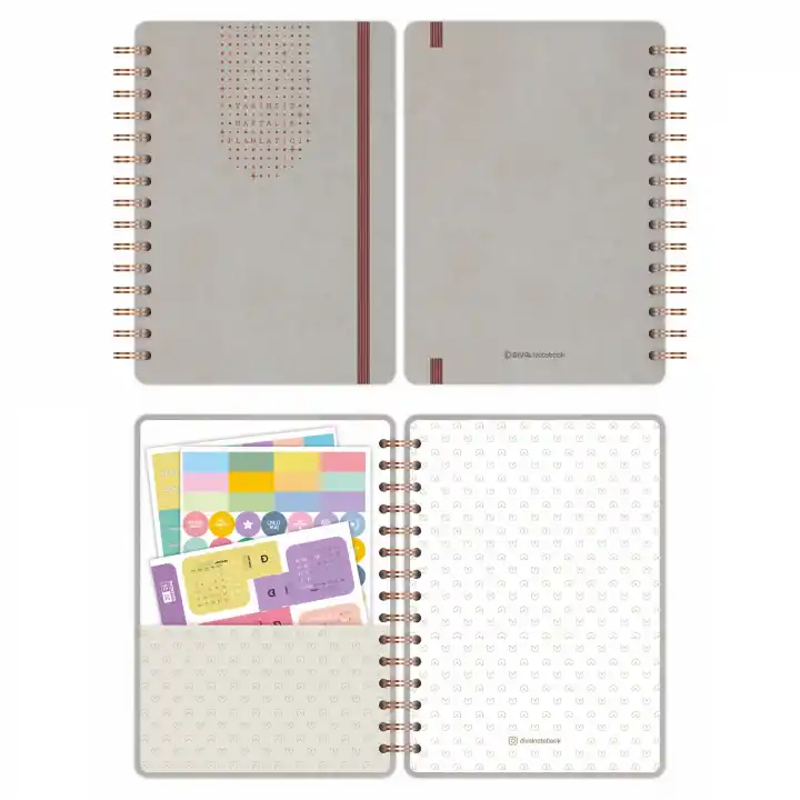 A5 Süresiz Haftalık Planlayıcı Spiralli Vegan Deri Kapak - Krem