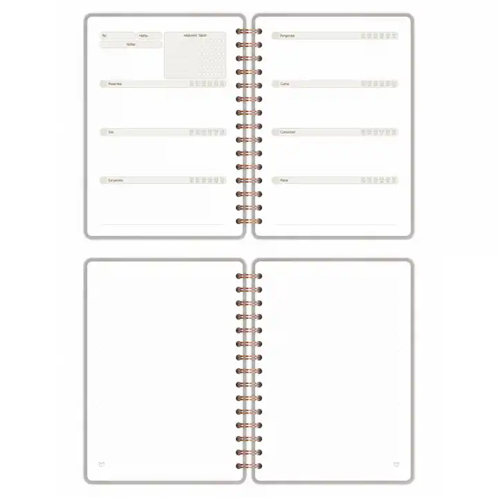 A5 Süresiz Haftalık Planlayıcı Spiralli Vegan Deri Kapak - Krem