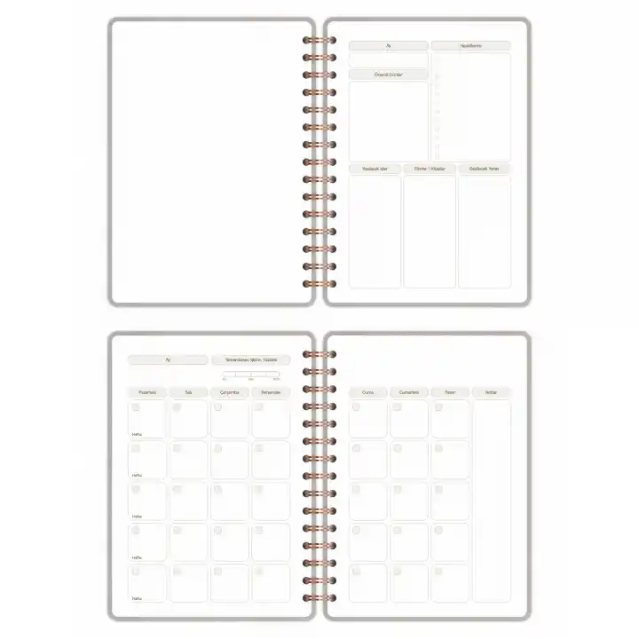 A5 Süresiz Haftalık Planlayıcı Spiralli Vegan Deri Kapak - Krem