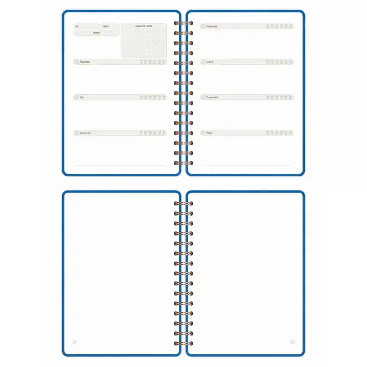 A5 Süresiz Haftalık Planlayıcı Spiralli Vegan Deri Kapak - Mavi