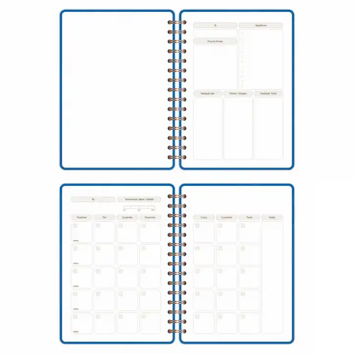 A5 Süresiz Haftalık Planlayıcı Spiralli Vegan Deri Kapak - Mavi