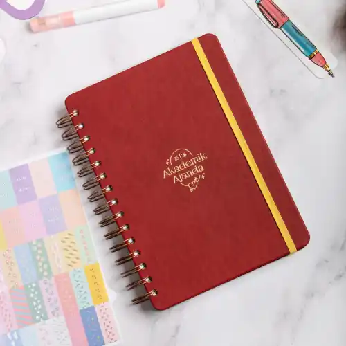 2025-2026 A5 Akademik Ajanda Spiralli Vegan Deri Kapak 16 Aylık - Bordo