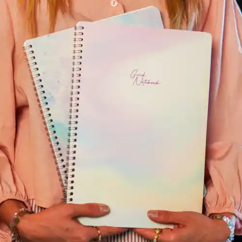 A4 Spiralli Karton Kapak 2’li Set Kareli Ders Programlı Not Okul Defteri - Pastel Serisi