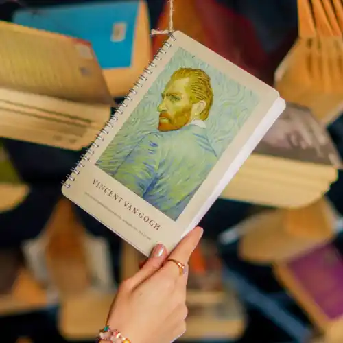 A5 Spiralli Karton Kapak 4lü Set Çizgili Ders Programlı Not Okul Defteri - Van Gogh Serisi