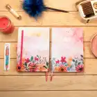 13,5x20 cm Çiçekli Sert Kapak Noktalı Tarihsiz Dikişli Not Okul Defteri