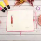 13x21 cm Pembe Deri Sert Kapak Noktalı Tarihsiz Dikişli Not Okul Defteri