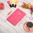 13x21 cm Pembe Deri Sert Kapak Noktalı Tarihsiz Dikişli Not Okul Defteri