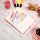 13x21 cm Pembe Deri Sert Kapak Noktalı Tarihsiz Dikişli Not Okul Defteri