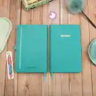 13x21 cm Turkuaz Deri Sert Kapak Noktalı Tarihsiz Dikişli Not Okul Defteri