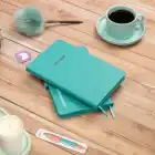 13x21 cm Turkuaz Deri Sert Kapak Noktalı Tarihsiz Dikişli Not Okul Defteri