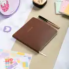 16,5x16,5 cm Kahverengi Yumuşak Deri Kapak Noktalı Tarihsiz Dikişli Not Okul Defteri