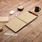 16,5x16,5 cm Krem Yumuşak Deri Kapak Noktalı Tarihsiz Dikişli Not Okul Defteri