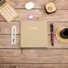 16,5x16,5 cm Krem Yumuşak Deri Kapak Noktalı Tarihsiz Dikişli Not Okul Defteri