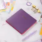 16,5x16,5 cm Mor Yumuşak Deri Kapak Noktalı Tarihsiz Dikişli Not Okul Defteri