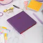 16,5x16,5 cm Mor Yumuşak Deri Kapak Noktalı Tarihsiz Dikişli Not Okul Defteri